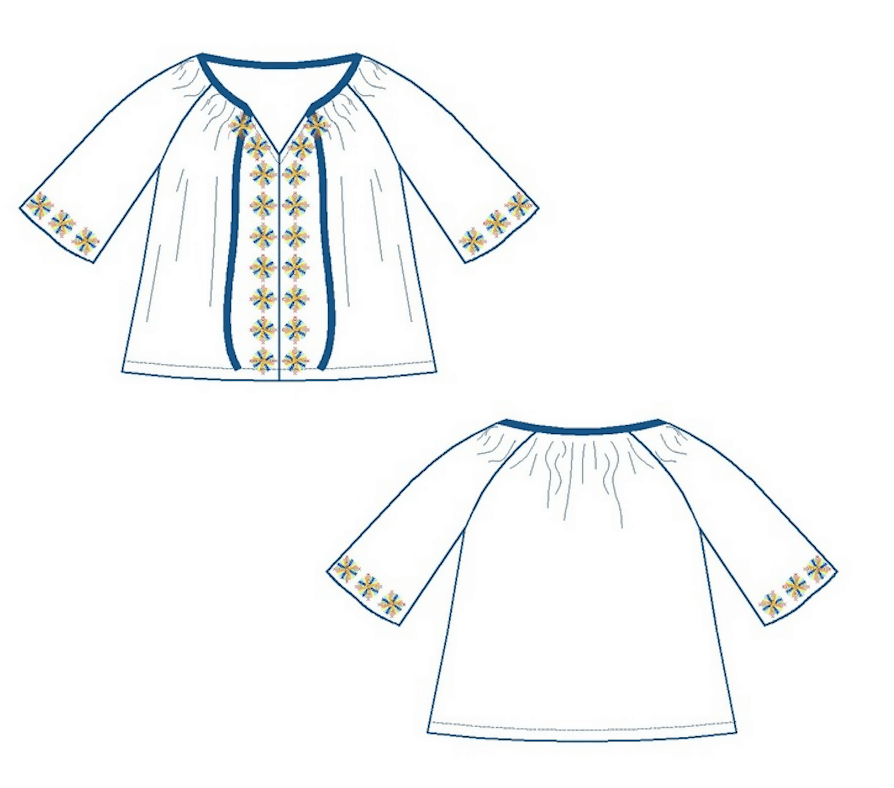 Blouse - XS-XXXL - JENNIFER, patron de couture pdf à télécharger, illustration du modèle avant et arrière, tailles XS à XXXL