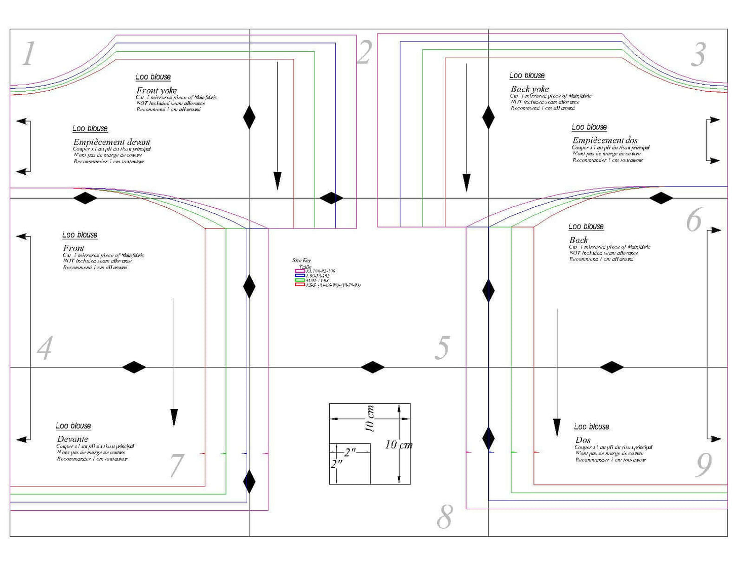 Patron de couture PDF à télécharger pour Blouse - XS/L - LOO, niveau débutant, tailles XS à L, format A4/A0/US letter.