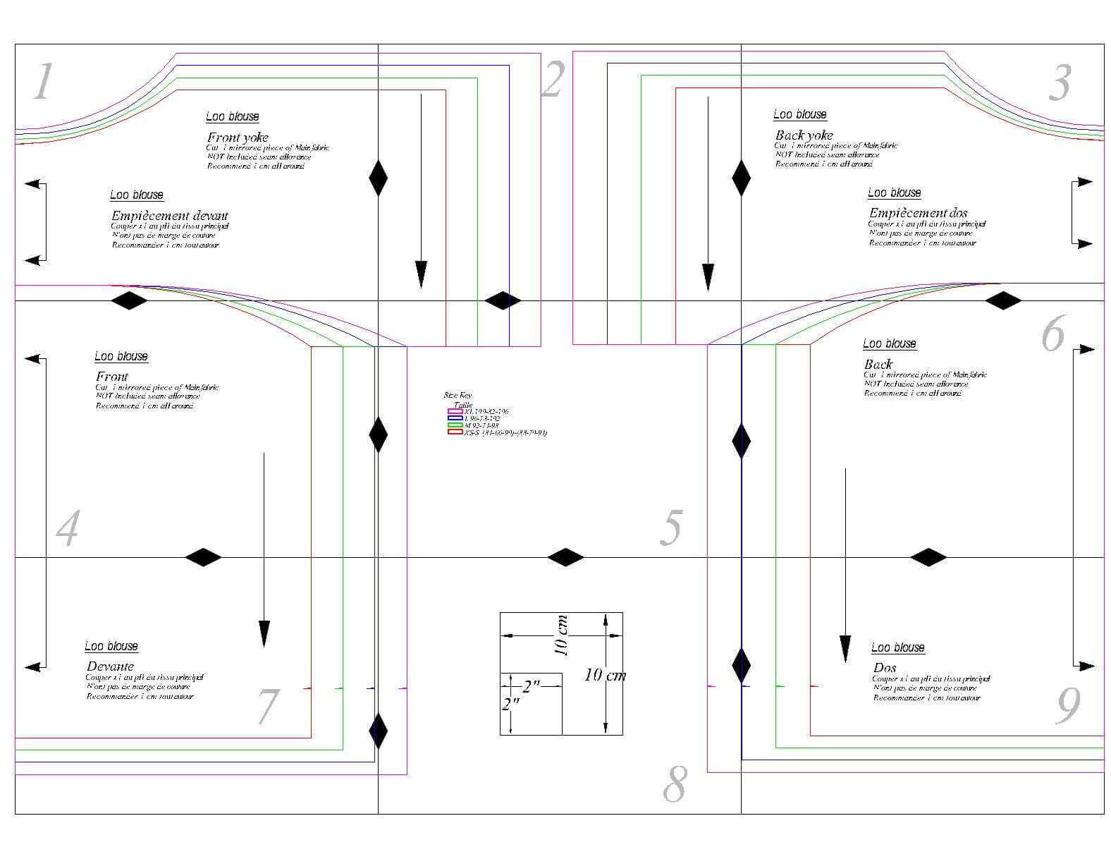 Patron de couture PDF à télécharger pour Blouse - XS/L - LOO, niveau débutant, tailles XS à L, format A4/A0/US letter.