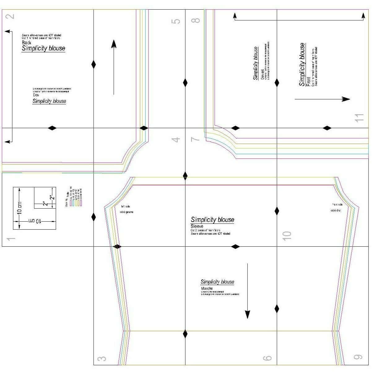 Patron de couture PDF à télécharger pour Blouse - XS/XL - SIMPLICITY, tailles XS à XL, formats A4/A0/US letter, niveau intermédiaire.