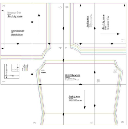 Patron de couture PDF à télécharger pour Blouse - XS/XL - SIMPLICITY, tailles XS à XL, formats A4/A0/US letter, niveau intermédiaire.
