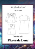 Illustration du patron de couture pdf à télécharger Blouse ou robe Pierre de Lune, avec options de manches et plis obliques.