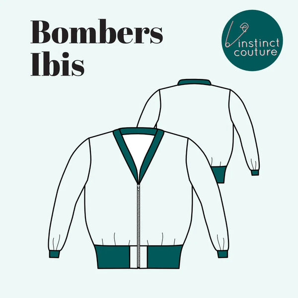 Illustration du patron de couture Bombers Ibis | Taille 32 à 52 avec col V et bord-côte, disponible en PDF à télécharger.
