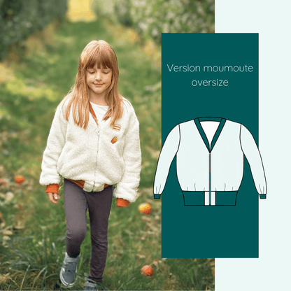 Enfant portant le Bombers Ibis kids | Taille 2 à 12 ans, patron de couture pdf à télécharger, version moumoute oversize.