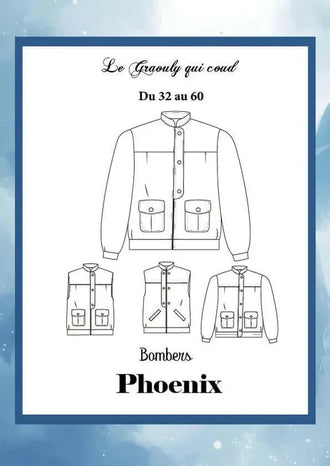 Patron PDF Bombers Phoenix du 32 au 60, veste et gilet avec poches plaquées, col montant et fermeture boutonnée