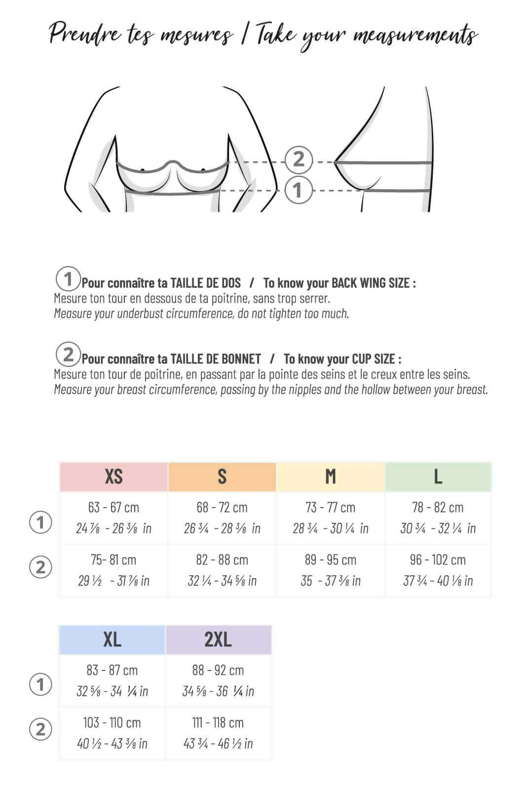 Instructions en français pour prendre les mesures pour coudre une brassière de sport Punchy en PDF.