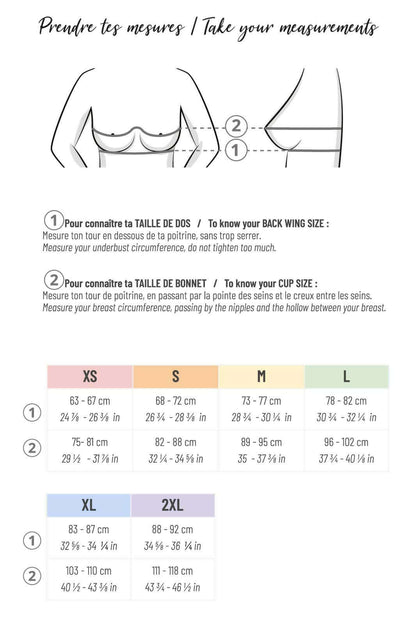 Instructions en français pour prendre les mesures pour coudre une brassière de sport Punchy en PDF.