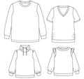 Illustration des options du "CACAO - LE sweat / t-shirt multi-options", patron de couture pdf à télécharger. Vêtement pour toute la famille.