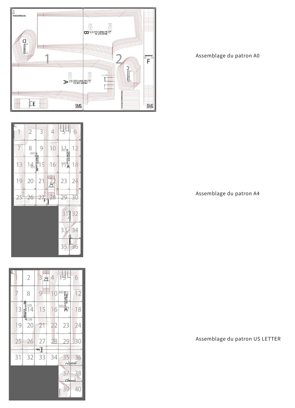 Assemblage du patron de couture pdf CALI PANTALON-taille de 30 à 58 EU, avec formats A0, A4, US LETTER.