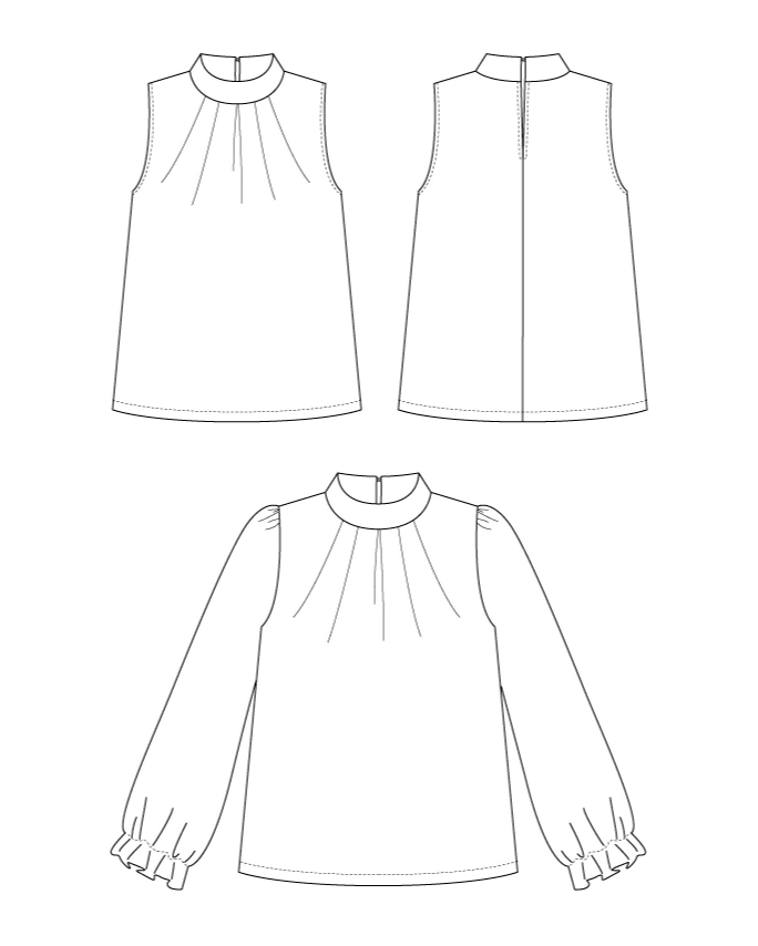 Patron de couture PDF à télécharger pour CERISE - la blouse/robe à plis, avec options sans manches ou manches élastiquées.