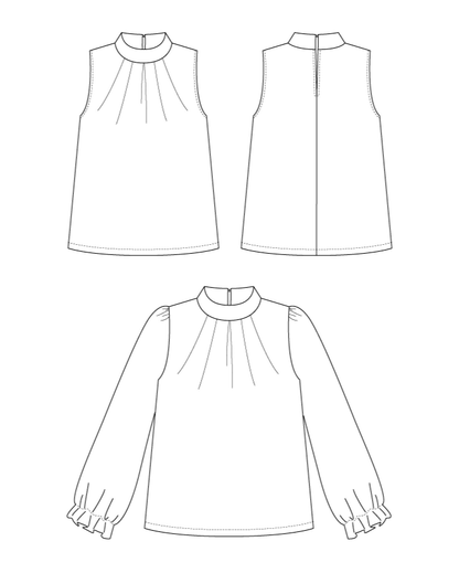 Patron de couture PDF à télécharger pour CERISE - la blouse/robe à plis, avec options sans manches ou manches élastiquées.