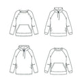 Illustration des modèles de "CHATAIGNE - LE sweat aux 32 versions", patron de couture pdf à télécharger en différentes déclinaisons.