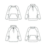 Illustration des modèles de "CHATAIGNE - LE sweat aux 32 versions", patron de couture pdf à télécharger en différentes déclinaisons.
