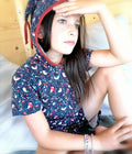 COMBYPYJ' MINUIT du 6 au 16 ans, modèle pour filles en tissu coloré avec capuche.