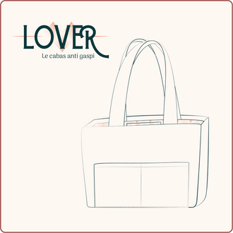 Design du sac Cabas LOVER avec deux poches extérieures, disponible en patron de couture pdf à télécharger.