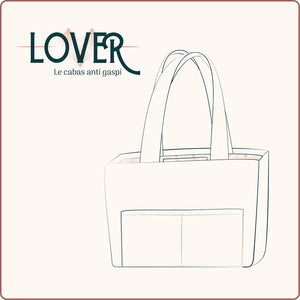 Design du sac Cabas LOVER avec deux poches extérieures, disponible en patron de couture pdf à télécharger.