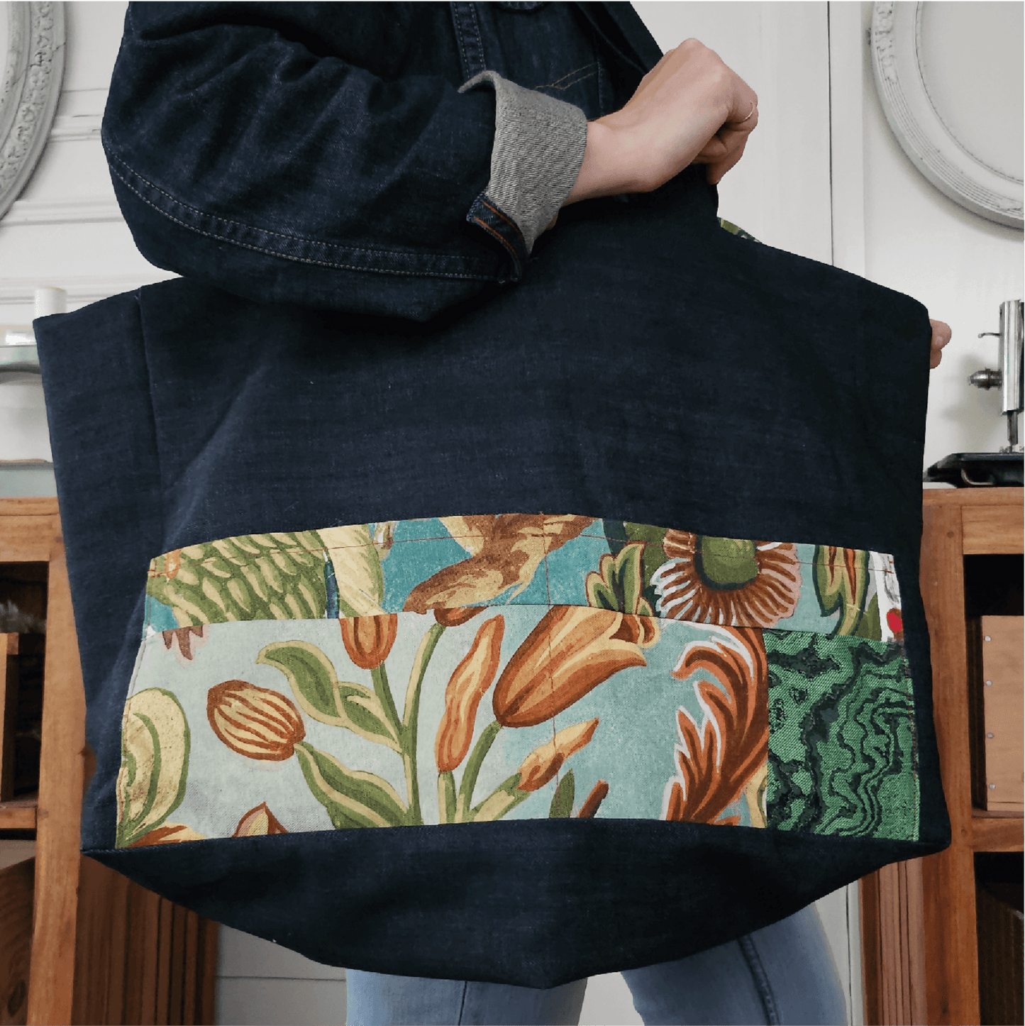 Sac Cabas LOVER en tissu imprimé floral, patron de couture PDF à télécharger, parfait pour tous vos "au cas où" et "on ne sait jamais".