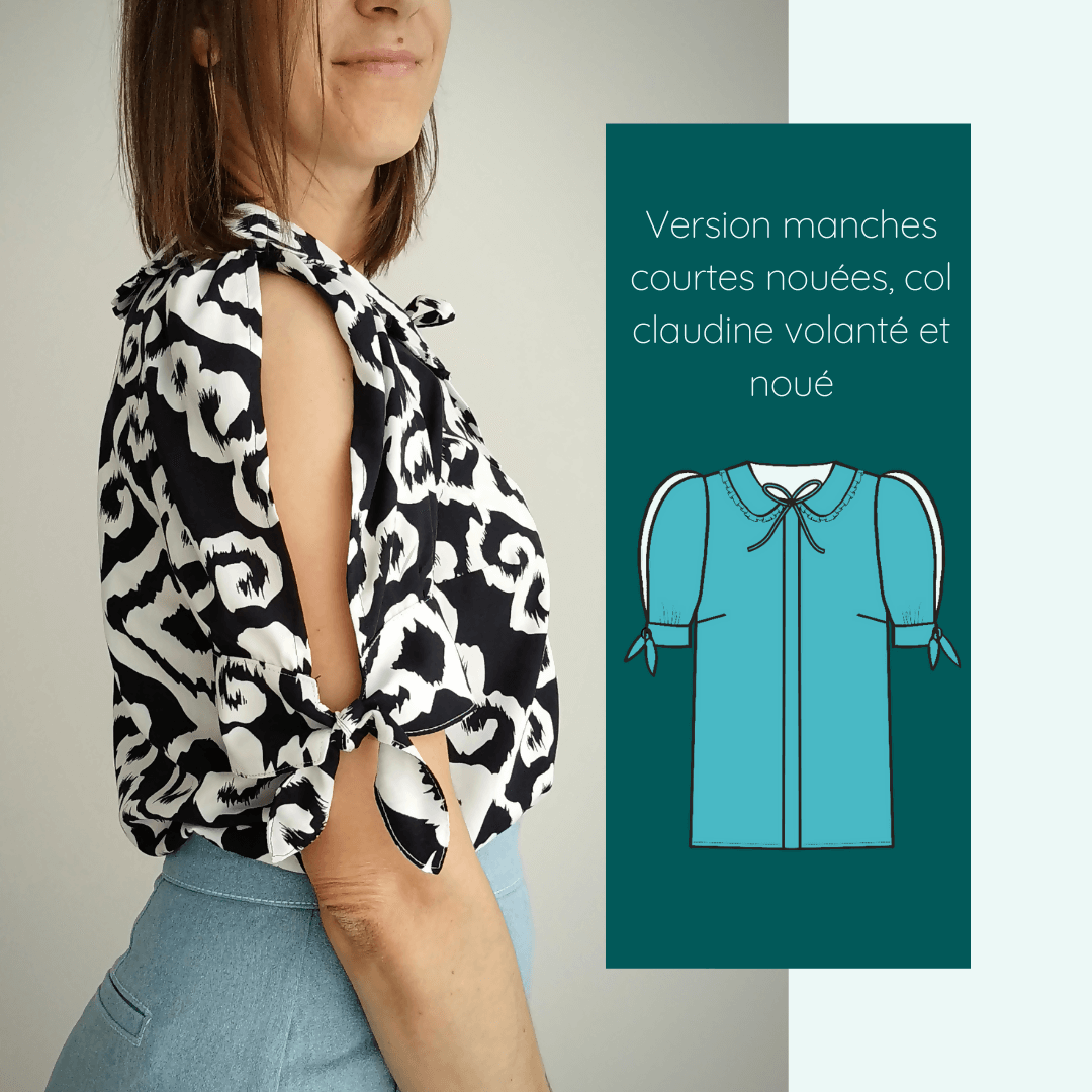 Chemise Eyra | Taille 32 à 52 avec manches bouffantes, patron de couture pdf à télécharger, col Claudine & détails noués