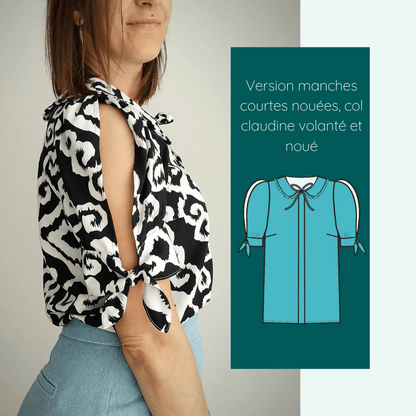 Chemise Eyra | Taille 32 à 52 avec manches bouffantes, patron de couture pdf à télécharger, col Claudine & détails noués