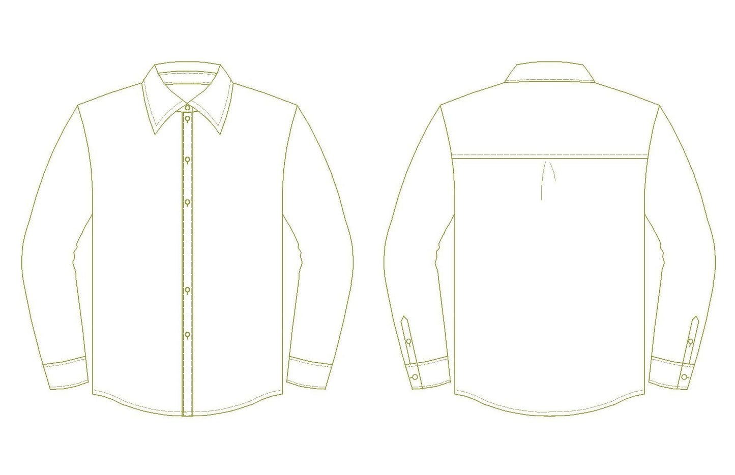 Patron de couture Chemise classique - XS/XL - HARVEY en PDF à télécharger, vue avant et arrière, dimensions incluses.