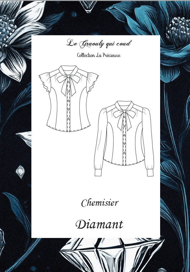 Patron de couture Chemisier Diamant PDF à télécharger, modèle élégant de la Collection La Précieuse, blouses sans manches et manches longues.