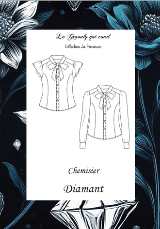 Patron de couture Chemisier Diamant PDF à télécharger, modèle élégant de la Collection La Précieuse, blouses sans manches et manches longues.