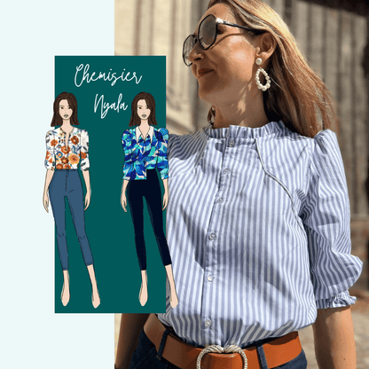 Chemisier Nyala | Taille 32 à 50, modèle présenté, patron de couture pdf à télécharger disponible.