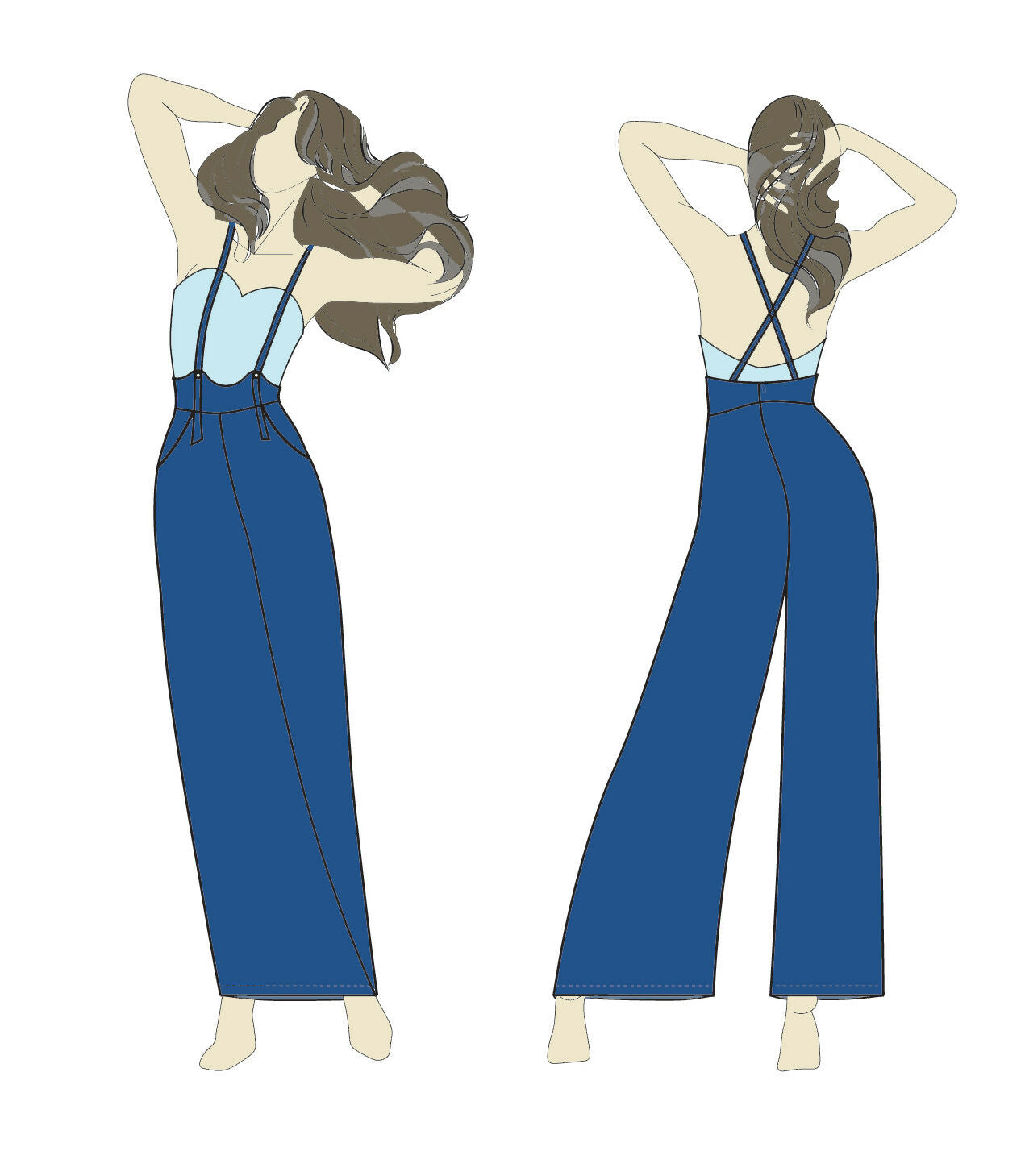 Illustration de la "Combinaison - XXS - XXL - LADY ATTITUDE", patron de couture PDF à télécharger, vue avant et arrière.