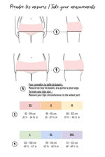 Guide des tailles pour Culotte taille haute Daïquiri avec instructions de mesure pour patron de couture pdf à télécharger.