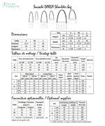 Patron de couture pdf à télécharger pour DARLA - La sacoche à bandoulière tailles S, M et L avec détails dimensionnels et fournitures.