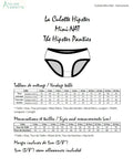 Instructions pour coudre la culotte hipster Mini-NAT avec guide des tailles et marges incluses.