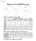 Tableau du patron de couture pdf à télécharger pour Duo ROXANA - Débardeur pour femmes (34 - 54) et filles (2 - 16 Ans).