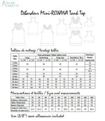 Tableau du patron de couture pdf à télécharger pour Duo ROXANA - Débardeur pour femmes (34 - 54) et filles (2 - 16 Ans).