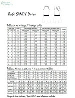 Tableau des tailles pour le Duo SANDY - Robe cache coeur pour femmes (34 à 54) et filles (2 à 16 Ans), patron de couture pdf à télécharger.