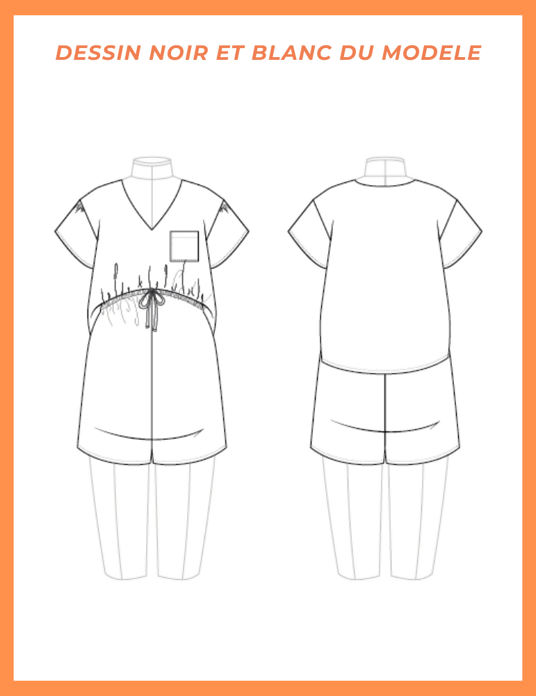 Schéma de l'Ensemble Callice pour grossesse, patron de couture pdf à télécharger, vue avant et arrière.