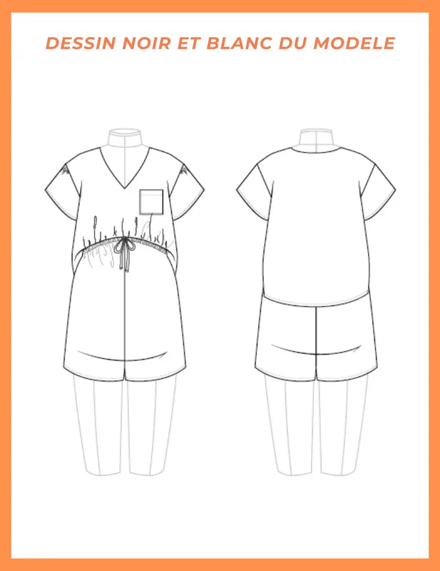 Schéma de l'Ensemble Callice pour grossesse, patron de couture pdf à télécharger, vue avant et arrière.
