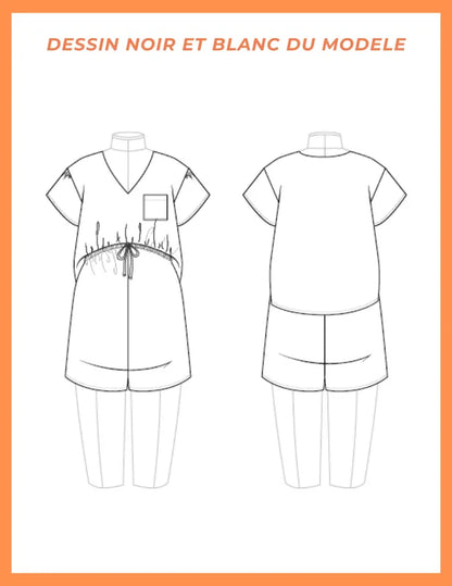 Schéma de l'Ensemble Callice pour grossesse, patron de couture pdf à télécharger, vue avant et arrière.