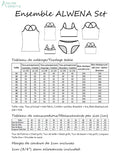 Tableau d'ensemble ALWENA Set avec mesures pour Ensemble Culotte/Camisole Duo ALWENA pour femmes (34-54) et filles (2 à 16 ans).