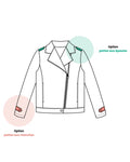 Dessin du FRAMBOISE - Le perfecto avec options pattes aux épaules et aux manches, idéal pour patron de couture pdf à télécharger.