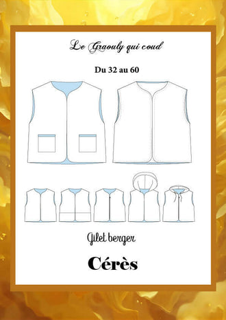 Patron de couture pdf à télécharger pour le Gilet de Berger Cérès, tailles du 32 au 60.