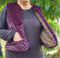 Gilet de Berger Cérès en velours violet avec poches, parfait pour l'automne, patron de couture pdf à télécharger.