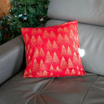 Housse de coussin Père Noël avec motif scintillant sur fond rouge, décorative pour Noël.
