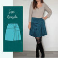 Jupe Amazilia Taille 32 à 52, patron de couture pdf à télécharger pour jupe structurée avec plis et drapé noué, modèle college girl