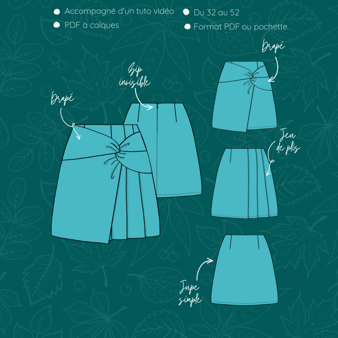 Patron de couture PDF Jupe Amazilia | Taille 32 à 52 avec drapés et plis