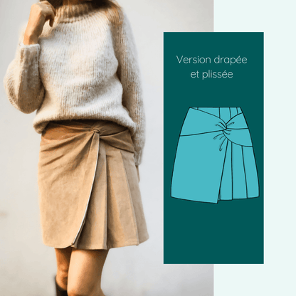 Jupe Amazilia | Taille 32 à 52, patron de couture pdf à télécharger, version drapée et plissée pour un look structuré et moderne.