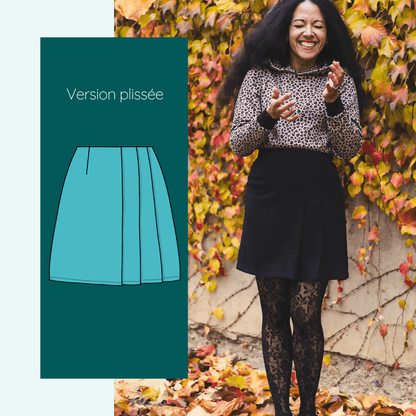 Jupe Amazilia | Taille 32 à 52 - Patron de couture PDF à télécharger, version plissée, inspiration college girl pour un look structuré.