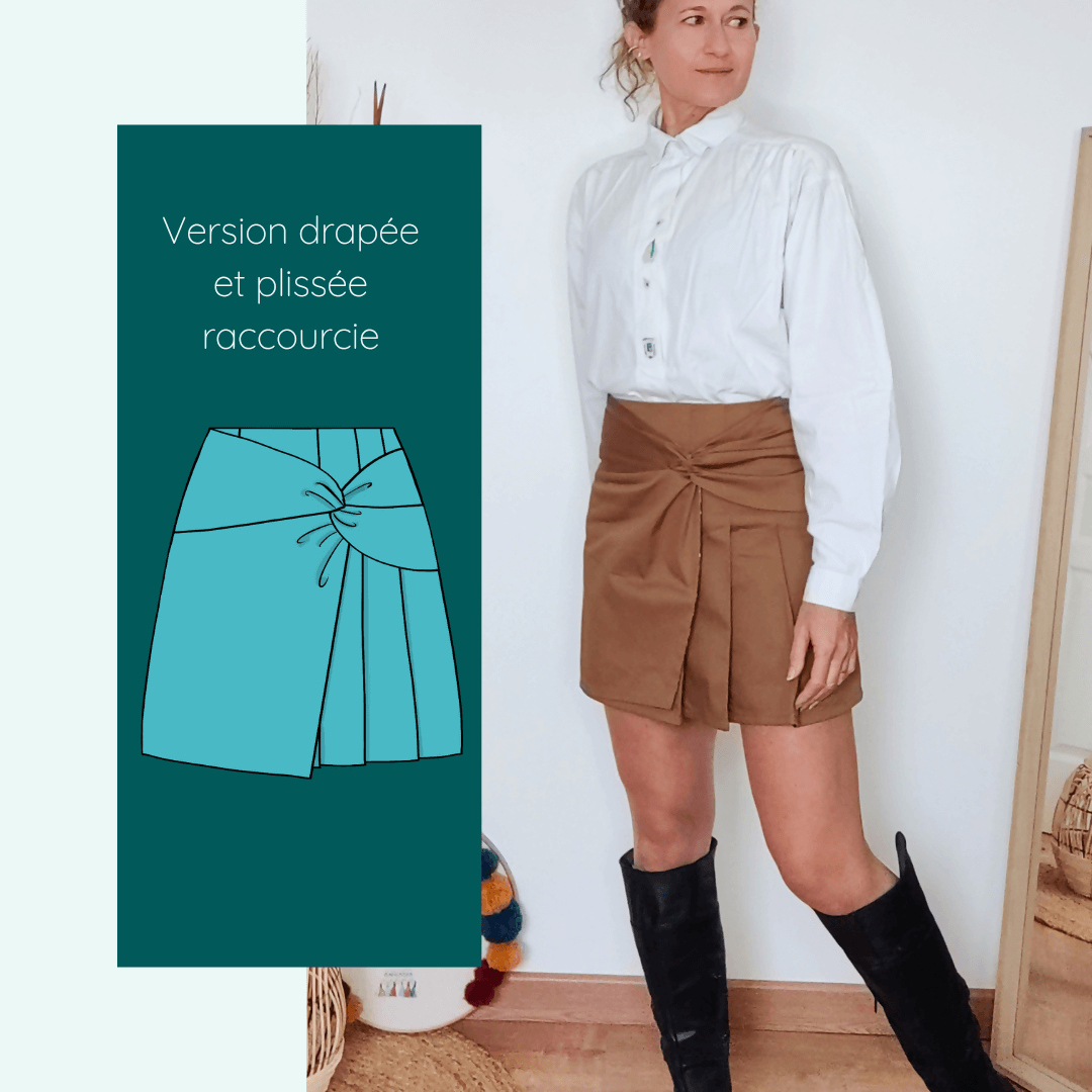 Jupe Amazilia | Taille 32 à 52, patron de couture pdf à télécharger, jupe drapée et plissée, style college girl, image produit