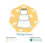 Illustration du patron de couture pdf à télécharger pour Jupe Carmen - femme, jupe longue en volants, niveau débutant, catégorie femme.