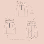 Illustration du patron de couture pdf à télécharger de la Jupe Georgia - T34 à 48, avec options de patchwork et fermeture éclair.