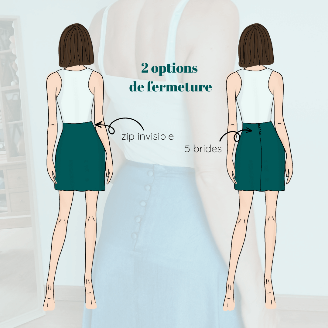 Jupe Ibaia (3 longueurs) | Taille 32 à 52 avec options de fermeture zip invisible et 5 brides, patron de couture pdf à télécharger